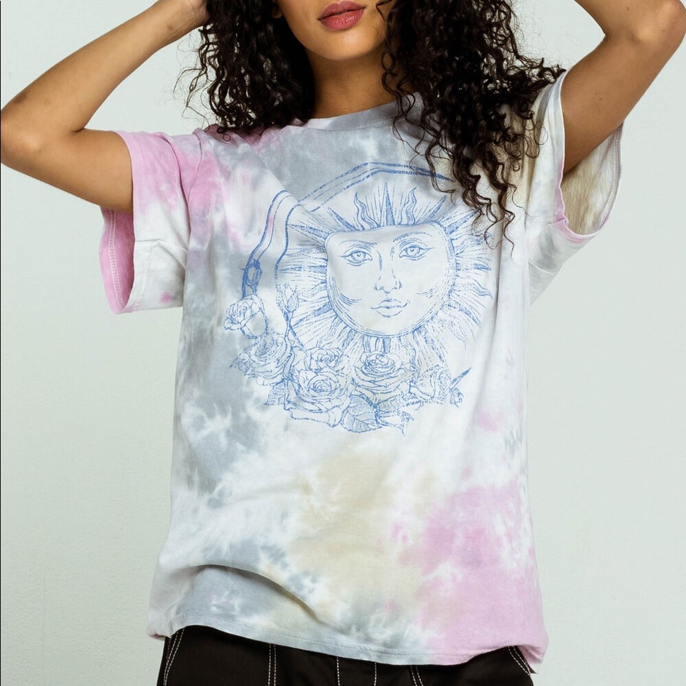 FULL TILT Sun & Moon Tie Dye Womens Oversized Tee